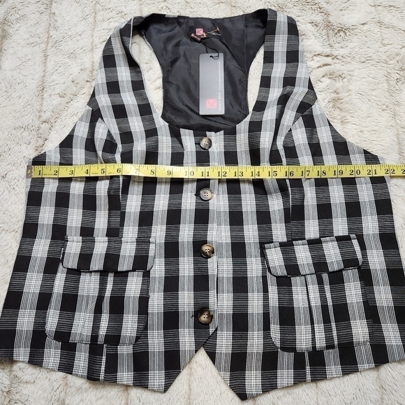 Vest plaid tailored fit black and white KANCY KOLE NWT - Picture 11 of 13